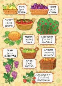 Перші слова. Панорамка з наліпками. Фрукти та овочі. Fruit and Vegetables. Зображення №7