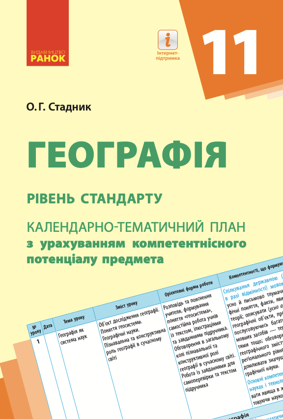 Географія. Календарно-тематичний план. 11 клас. Рівень...